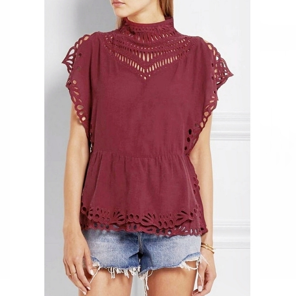 IRO | Laser Cut Mock Neck Cotton Top 34, Red